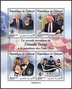 Mini Sheet, The Second Inauguration of Donald Trump as President of USA, Djibouti,  , Famous People, Heads of State