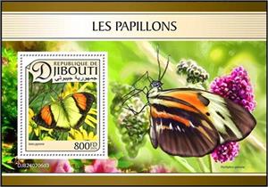 Souvenir Sheet, Yellow Orange Tip (Ixias pyrene), Djibouti,  , Animals (Fauna), Butterflies and Moths, Insects