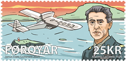 Stamp, Antonio Locatelli, 1924, Faroe Islands,  , Aircraft, Aviation, Pilots