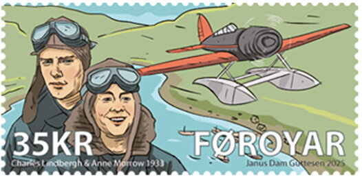 Stamp, Charles Lindbergh, 1933, Faroe Islands,  , Aircraft, Aviation, Pilots