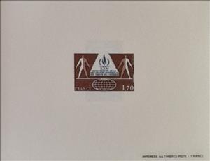 Souvenir Sheet, 30th anniversary of the Universal Declaration of Human Right, France,  , Anniversaries and Jubilees, Globes, Human Rights, Seals (Emblems), U.N.O.