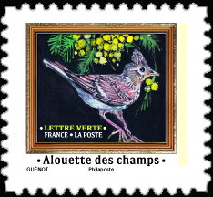 Stamp, Eurasian Skylark (Alauda arvensis), France,  , Birds