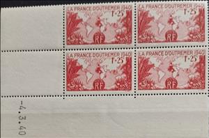 Stamp with Collectible Margin, World Map Showing French Possessions, France,  , Cartography, Expositions, Plants (Flora)
