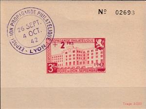 Souvenir Sheet, Exhibition Propagada Philatelic 1942 Lyon, France,  , Philatelic Exhibitions