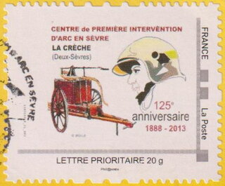 Stamp, Centre de Premier Intervention Arc en Sevre, La Creche, France,  , Anniversaries and Jubilees, Fire-brigade
