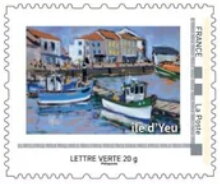 Stamp, Ile de Yeu by Victor Caslier, France,  , Art, Islands, Paintings, Ports