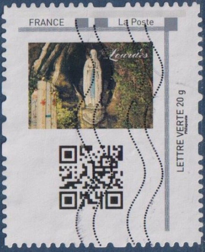 Lourdes. Statue of the Virgin. QR Code