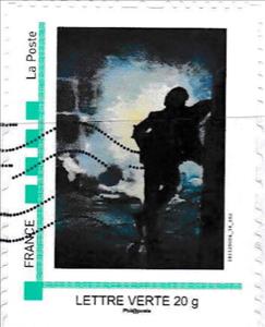 Stamp, Man leaning in Silhouette, France,  , Men