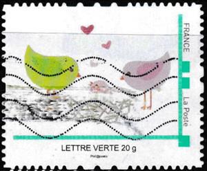 Stamp, Two Birds, France,  , Stylized Animals