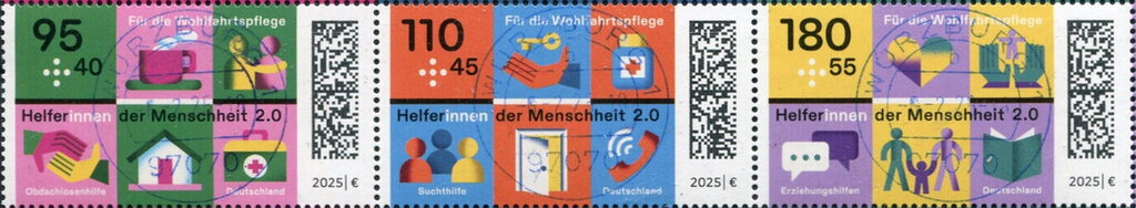 Se-tenant, Welfare Stamps 2025 : Helpers of Humanity, Germany, Federal Republic,  , Anti-drugs, Charity, Education