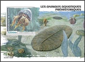 Souvenir Sheet, Cambrian scyphozoan jellyfish, Guinea,  , Animals (Fauna), Jellyfish, Prehistoric Animals, Sea Life