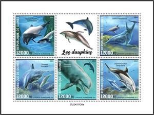Mini Sheet, Dolphins, Guinea,  , Animals (Fauna), Dolphins, Sea (Marine) Mammals, Sea Life