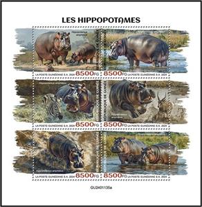 Mini Sheet, Hippopotamuses, Guinea,  , Animals (Fauna), Hippopotamuses