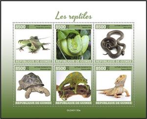 Mini Sheet, Reptiles, Guinea,  , Animals (Fauna), Chameleons, Lizards, Reptiles, Snakes, Turtles