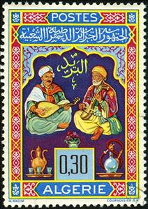 Stamp, Musicians, Algeria,  , Music, Musical Instruments
