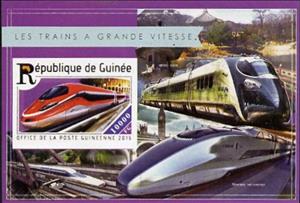 Souvenir Sheet, High Speed Trains - Frecciarossa 1000, Guinea,  , Locomotives, Public Transport, Railways