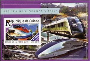 Souvenir Sheet, High Speed Trains - Sapsan, Guinea,  , Locomotives, Public Transport, Railways