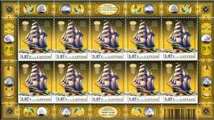 Full Pane, 3 Masted Barkentine "Mercator" - Built at Ainaži (1895), Latvia,  , Sailing Ships, Seals (Emblems)