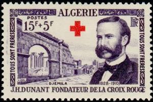 Stamp, Ruines de Djemila et Henri Dunant-Ruins of Djemila and Henri, Algeria,  , Red Cross and Red Crescent