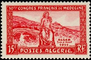 Stamp, Statue d'Esculape et Alger-Statue of Asclepius and Algiers, Algeria,  
