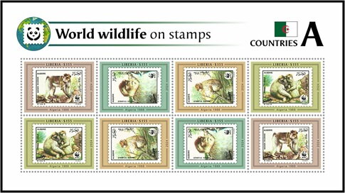 Mini Sheet, Countries A - Algeria, Liberia,  , Animals (Fauna), Monkeys
