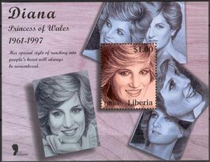 Souvenir Sheet, Diana, Princess of Wales (1961-1997), Liberia,  , Famous People, Princesses, Royalty, Women
