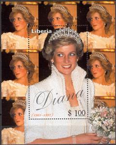 Souvenir Sheet, Diana, Princess of Wales (1961-1997), Liberia,  , Famous People, Princesses, Royalty, Women