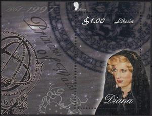 Souvenir Sheet, Diana, Princess of Wales (1961-1997), Liberia,  , Famous People, Princesses, Royalty, Women