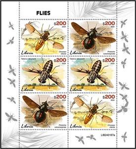 Mini Sheet, Flies, Liberia,  , Animals (Fauna), Insects