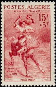 Stamp, Cavalier passant un gué par Delacroix-Cavalier from a ford b, Algeria,  , Horses