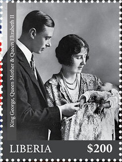 Stamp, King George, Queen Mother & Queen Elizabeth II, Liberia,  , Famous People, Heads of State, Kings, Queens, Royalty