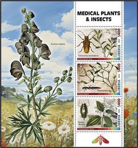 Mini Sheet, Medical Plants and Insects, Liberia,  , Insects, Plants (Flora)