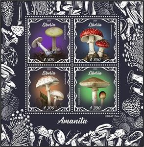 Mini Sheet, Mushrooms - Amanita, Liberia,  , Mushrooms, Plants (Flora)