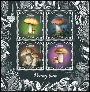 Mini Sheet, Mushrooms - Penny Bun, Liberia,  , Mushrooms, Plants (Flora)