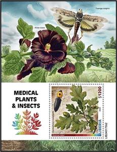 Souvenir Sheet, Quercus robur and Cardiophorus maculicollis, Liberia,  , Insects, Plants (Flora)