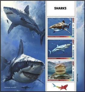 Mini Sheet, Sharks, Liberia,  , Sea Life, Sharks