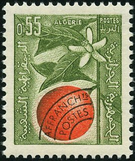 Stamp, Orange branch and blossom, Algeria,  , Flowers, Fruits, Plants (Flora)