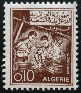 Stamp, Man working with lathe, Algeria,  