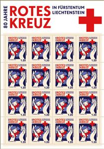 Full Pane, Liechtenstein Red Cross, 80 Years, Liechtenstein,  , Red Cross and Red Crescent