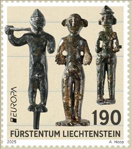 Stamp, Warrior Figurines, Liechtenstein,  , Archaeology, C.E.P.T. / Europe, Statues