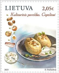 Stamp, Gastronomy : Cepelinai (Stuffed Potato Dumplings), Lithuania,  , Food, Gastronomy
