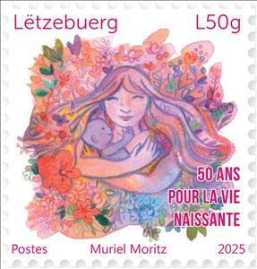 Stamp, Vie Naissant Charity, 50 Years, Luxembourg,  , Anniversaries and Jubilees, Charity, Children, Flowers, Infants
