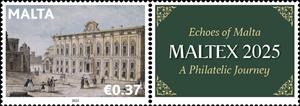 Stamp with Attached Label, Maltex 2025, Malta,  , Architecture, Baroque, Buildings, Government Buildings, Philatelic Exhibitions