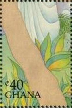 Stamp, Tree Trunk,Foliage, Ghana,  