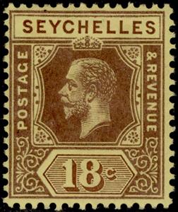 Stamp, King George V - Die I, Seychelles,  , Crowns and Coronets, Famous People, Heads of State, Keyplate Type, Kings, Men, Royalty