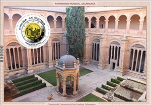 Souvenir Sheet, Convent of Saint Stephen, Salamanca, Spain,  , Coins, Monasteries and Convents, Round Stamps, UNESCO World Heritage Sites