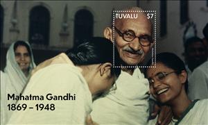 Souvenir Sheet, Mahatma Gandhi (1869-1948), Tuvalu,  , Famous People, Freedom Fighters, Human Rights, Lawyers - Advocates