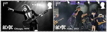 Se-tenant, AC/DC Performing in Chicago, 1976/Indio 2023, United Kingdom of Great Britain & Northern Ireland,  , Famous People, Music, Musicians