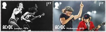 Se-tenant, AC/DC Performing in London, 1976/Melbourne 2015, United Kingdom of Great Britain & Northern Ireland,  , Famous People, Music, Musicians
