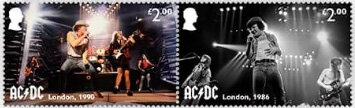 Se-tenant, AC/DC Performing in London, 1990/London, 1986, United Kingdom of Great Britain & Northern Ireland,  , Famous People, Music, Musicians